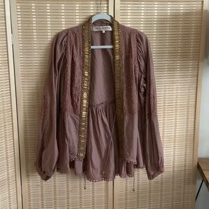 Free People Dusty Pink Blouse with Metallic Gold Accents Size Large